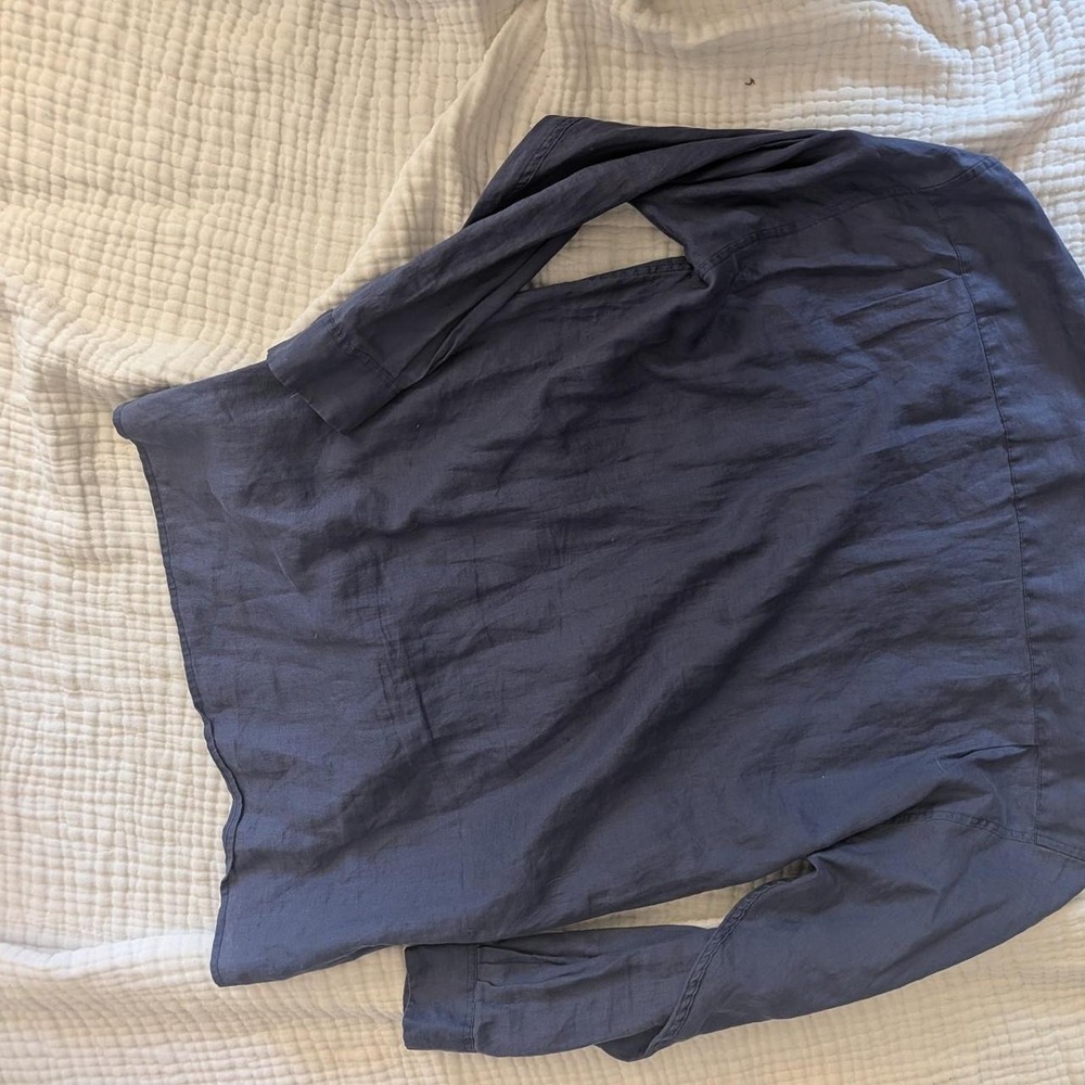 Vintage 90s Butter Mom Ann Taylor linen shirt in navy blue, size S - Picture 5 of 5